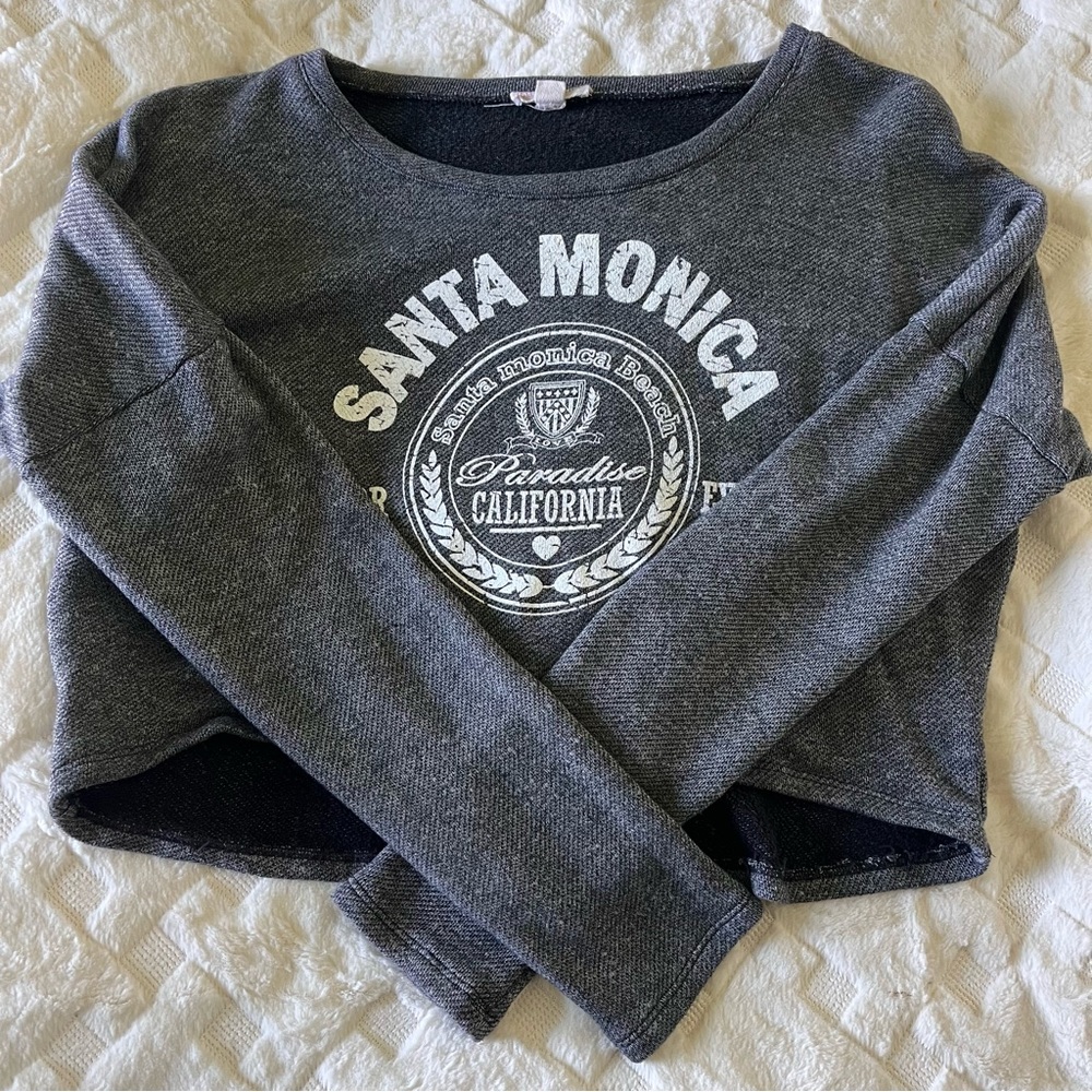 Santa Monica Paradise California Women’s Crop Top Sweatshirt Grey Size Large
